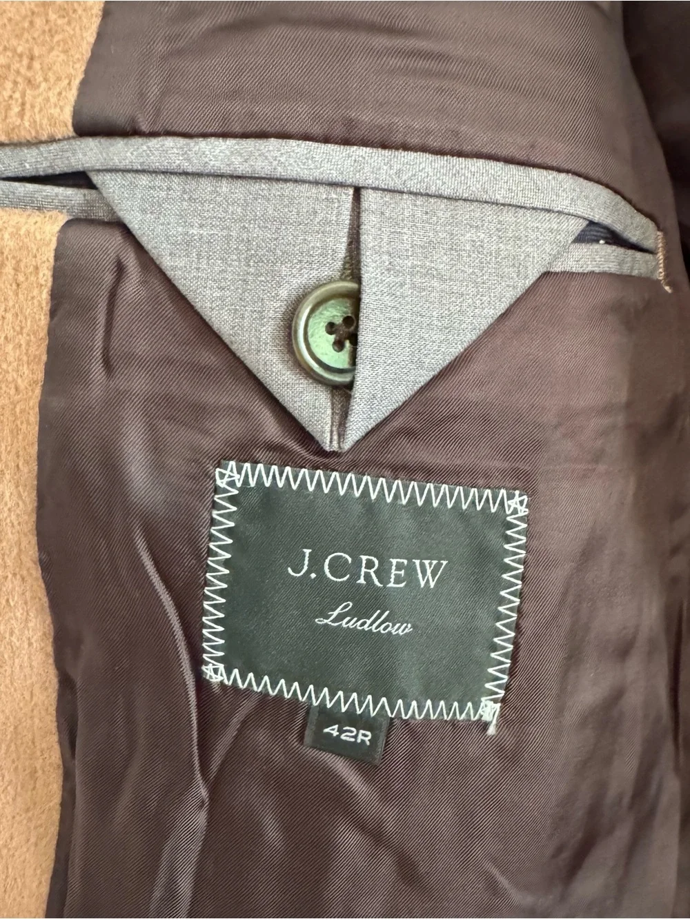 J.Crew Men's Overcoat Italian Wool-Cashmere High Tech Fabric Camel Size 42R